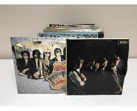 A box of LP records inc. Jonny Cash, The Rolling Stones, Rod Stewart etc 