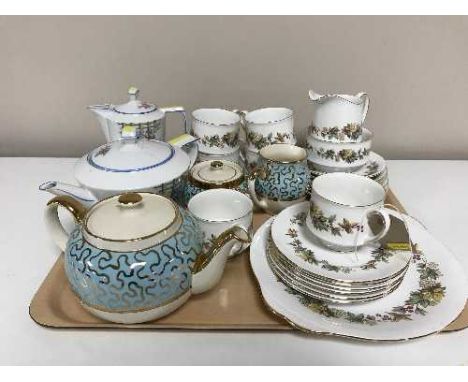 A tray of Sadler teapot, sugar basin and milk jug, Royal Standard Lindale tea service, etc 