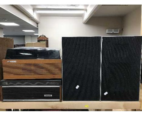 Two pairs of teak cased speakers, Wilkinson- Form quadraphonic amplifier, Philips reel to reel etc 