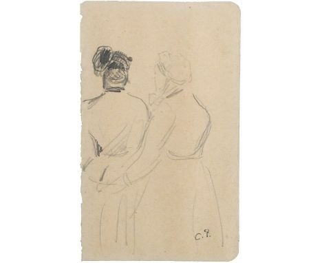 Camille Pissarro (Franch 1830-1903) Deux femmes dans un marché Stamped with artist's initials (Lugt 613e) Pencil 15.2 x 9.2cm