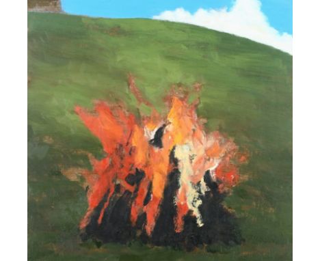 ‡David Inshaw (b.1943) Bonfire (16) Oil on canvas, 2008 19.9 x 19.9cm Provenance: The Fine Art Society, London