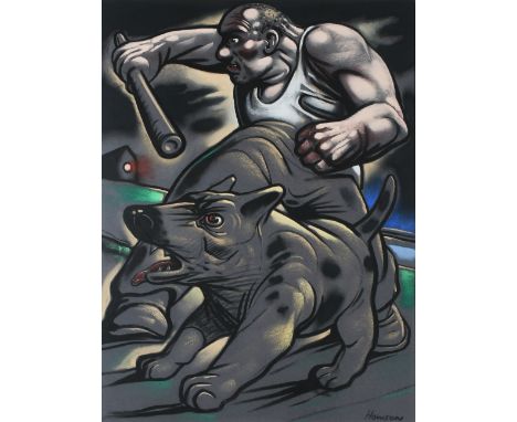 ‡Peter Howson (Scottish b.1958) Strong Man and Dog Signed Howson (lower right) Pastel 59.6 x 44.2cm Provenance: The Contempor