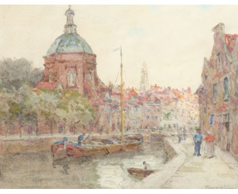 Terrick John Williams (1860-1936) Figures by a canal, Leiden Signed Terrick Williams (lower right) Watercolour heightened wit