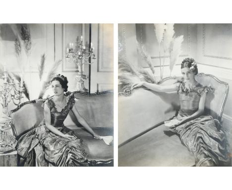 ‡Sir Cecil Beaton CBE (1904-1980) Portrait of Hester Sassoon (née Gatty), wearing a tiara, seated on a canape; Portrait of He