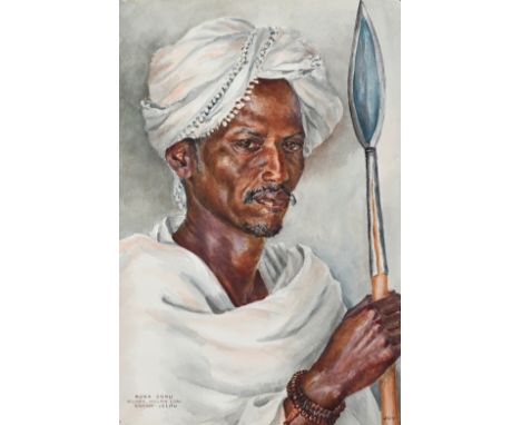 ‡Joy Adamson (Austrian 1910-1980) Portrait of Roba Boru Signed JOY (lower right) and inscribed ROBA BORU/WUARA MELKA LONI/BOR