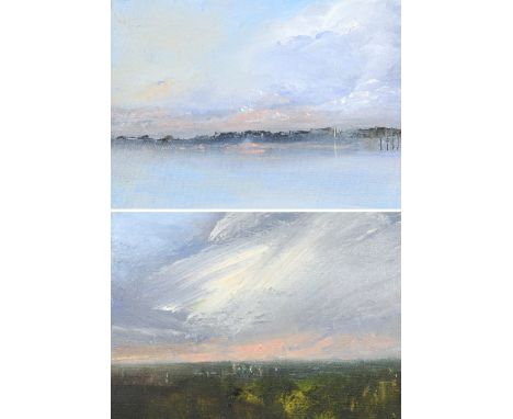 ‡Oona Campbell (b. 1967) Twilight by the River Thames 5; Evening Light on the Heath (Hampstead) 2 Two, both oil on canvasboar