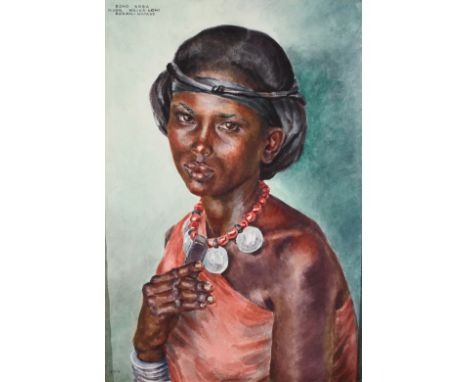 ‡Joy Adamson (Austrian 1910-1980) Portrait of Boko Roba Signed JOY (lower left) and inscribed BOKO ROBA/WUOR MELKA LONI/BORAN
