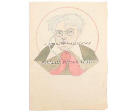 ‡Siegfried Sassoon (1886-1967) Portrait of William Butler Yeats Pencil and watercolour on a pamphlet entitled A BIRTHDAY PRES