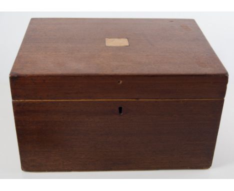 A rosewood tea caddy 26cm x 19cm x 15cm with three lidded tea compartments and baize lined compartment for spoons, small bras
