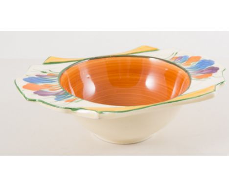 Clarice Cliff 'Crocus' daffodil shape dish, 17.2cm long