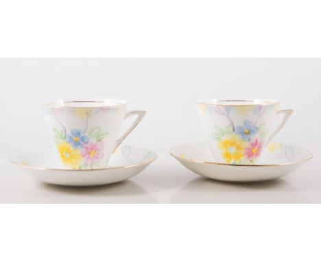 Phoenix china tea service pastel spring flowers, angular handles, T.F&S Ltd.  