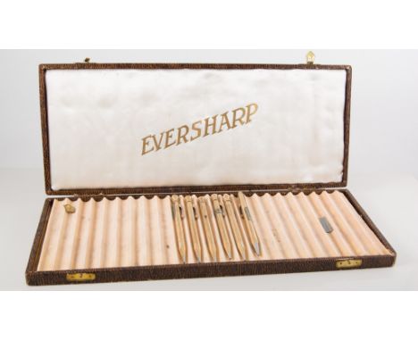 Three Eversharp counter displays, travelers sample boxes and six Eversharp gold filled propelling pencils, round engine turne