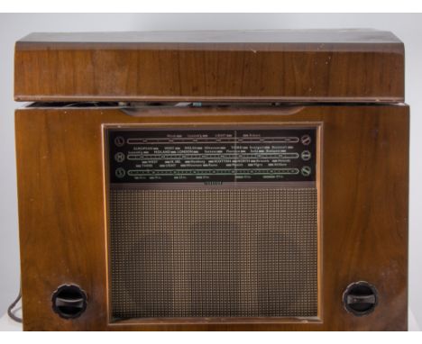 Ferguson walnut cased 391RG radio with record player, 51cm