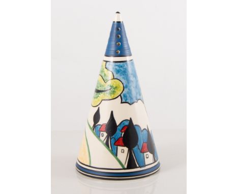 Clarice Cliff for Wedgwood, May Avenue conical sifter, boxed with certificate.