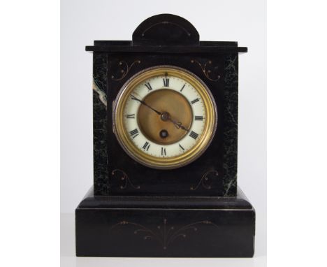 Small Victorian Belge Noir mantle clock, circular dial with Roman numerals, cylinder movement, height 28cm.