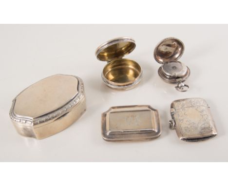 Five silver collectable items items, a plain silver sovereign case Chester 1903, engraved silver vesta case Birmingham 1924, 