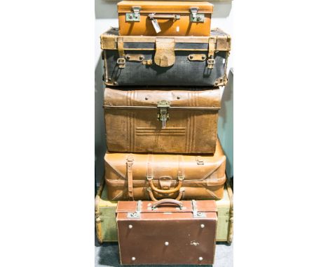 Tin trunk and suitcases. fibre board, banded trunk etc