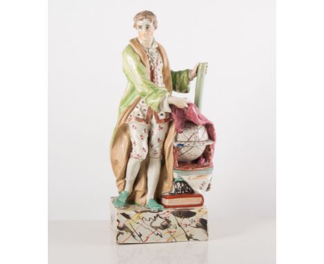 Staffordshire figure of Newton, 31cm high, a ceramic obelisk, and a Victorian pedestal vase, decorated with enamel.