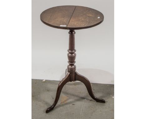 Carved oak pedestal table, octagonal tilt top ringed column, carved tripod legs, diameter 60cm; and another oak pedestal tabl