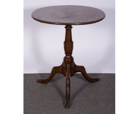 Late Georgian oak tripod table, circular tilt top, turned columns, splayed legs diameter 62cm x height 70cm.
