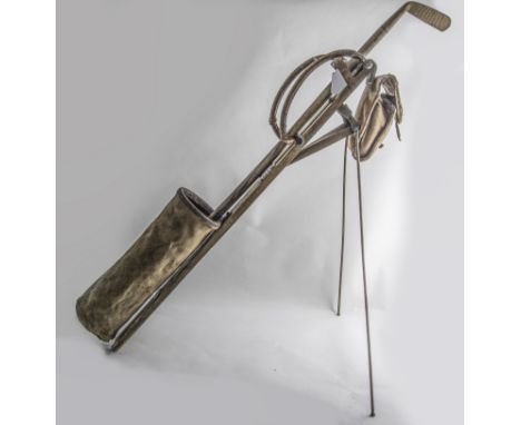 An Early Folding Golf Bag "The Automaton Caddie, Osmonds Patent, Thornhill Works, Leeds"`, with wooden frame, two prong metal