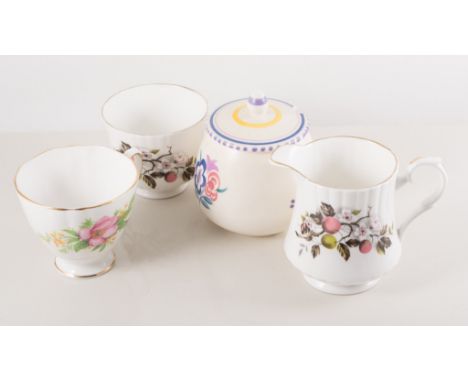 Crystal sherry glasses, Poole pottery items, glass and brass chandelier and a boxed carving set, together with other decorati