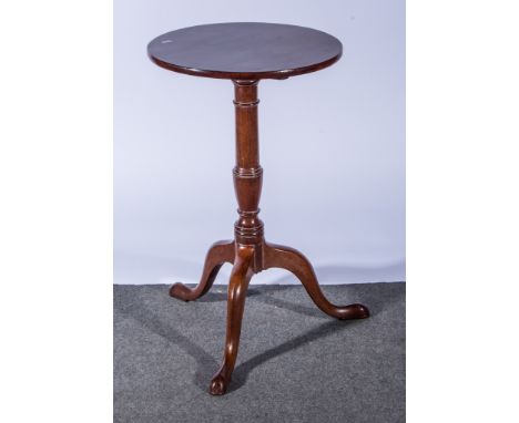 Victorian mahogany wine table, circular tilt top,  turned column, tripod splayed legs, diameter 46cm.