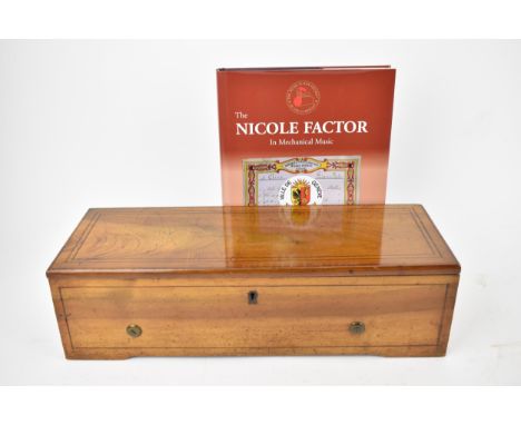 A 19th century Nicole Freres musical box with string inlay, the cylinder playing on six airs with original tune sheet attache