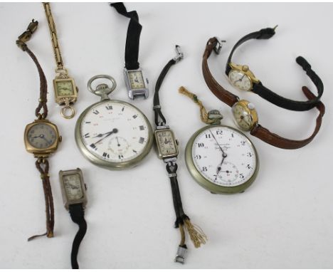 Two French chronometer pocket watches, early 20th century, nickel plated cases, one signed 'Gaston Olyve Calais', the other '