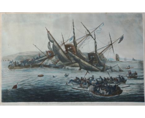 Robert Dodd after Capt. A. Becher, RN, a scarce hand coloured mezzotint, 'Representation of the loss of His Majesty's Ship La