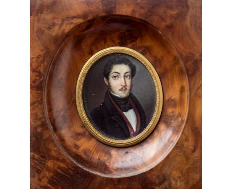 French School (circa 1840), portrait miniature of a gentleman, oil, probably on ivory, inscribed indistinctly in pencil verso