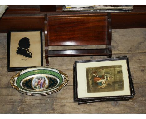An Edwardian mahogany book trough, with boxwood stringing, 12in. (30.5cm.) wide, 6½in. (16.5cm.) high; together with a pair o
