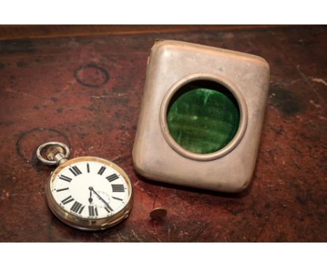 A silver cased plated Goliath pocket watch, the silver mounted case by William Comyns, London 1901, 6¾ x 6in. (17 x 15cm.), t