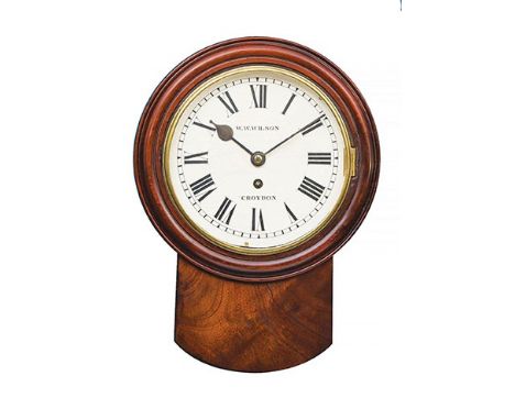 A small 19th century mahogany single fusee drop dial wall clock, the 8in. circular Roman painted dial signed for W. W. Wilson