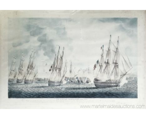 after Robert Dodd (British, 1748-1816), a set of four hand coloured engravings on laid paper, comprising 'Battle of Trafalgar