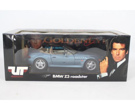 UT MOdels - A boxed 1:18 scale 'James Bond 007' BMW Z3 from 'Goldeneye'. Model appears Mint in a Fair Plus dusty window box w