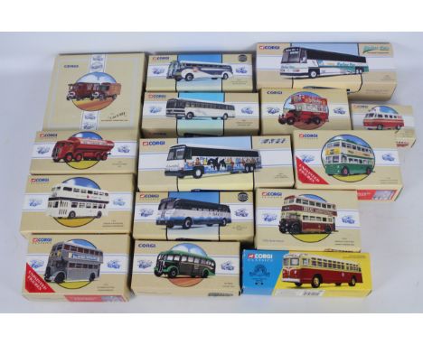 Corgi Classics - 15 boxed diecast Corgi Classic vehicles predominately buses. Lot includes #98422 MCI-102 DL3 'Peter Pan Trai