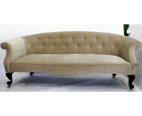 A LARGE EDWARDIAN SOFA with cream button back upholstery and mahogany cabriole legs