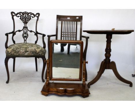 A 20TH CENTURY CHIPPENDALE STYLE CHAIR and an Edwardian mahogany elbow chair with acanthus scrolling arms and a carved vase s