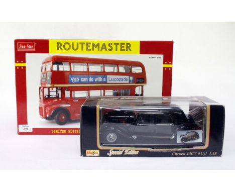 A SUNSTAR LIMITED EDITION ROUTE MASTER DIE CAST MODEL OF A BUS 1:24 SCALE in original box with certificate of authenticity an