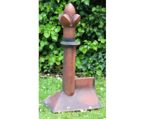 A VICTORIAN TERRACOTTA FINIAL with a flame top, 24cm wide x 71cm high