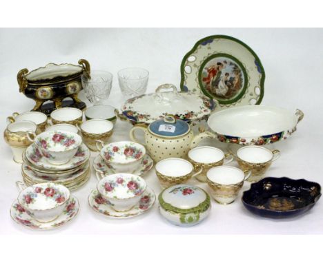 MISCELLANEOUS CHINA, GLASS AND METAL WARE to include a Susie Cooper tea pot, part Ainsley tea service, a John Maddock & Sons 