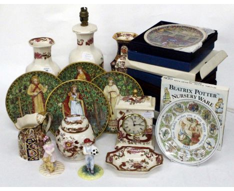 A LARGE SELECTION OF MASONS IRONSTONE RED PATTERN CERAMICS including vases, table lamp base, mantle clock, ginger jar and cov