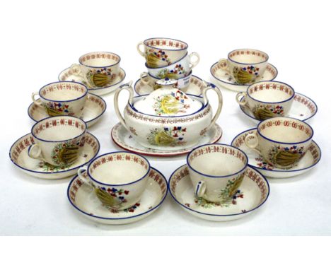 A NEWHALL SHELL PATTERN PART TEA SET including cups and saucers, sugar dish and cover, a tea pot stand etc, pattern number 80