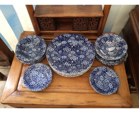 A SMALL QUANTITY OF BURLEIGH WARE BLUE AND WHITE POTTERY of the Calico pattern, including bowls and plates