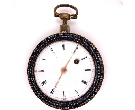 A GOOD LATE 18th/EARLY 19th.C. POCKET WATCH. UNSIGNED SINGLE FUSEE MOVEMENT. DOMED ENAMEL DIAL, ROMAN NUMERALS WITH WINDING A