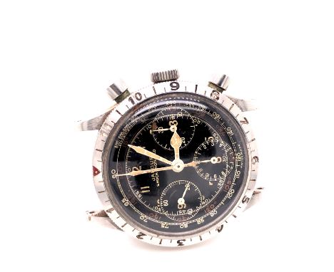 A RARE GENTLEMANS STAINLESS STEEL JARDUR BEZELMETER WATERPROOF PILOTS CHRONOGRAPH WRIST WATCH CIRCA 1940'S.CONDITION:Winds fu