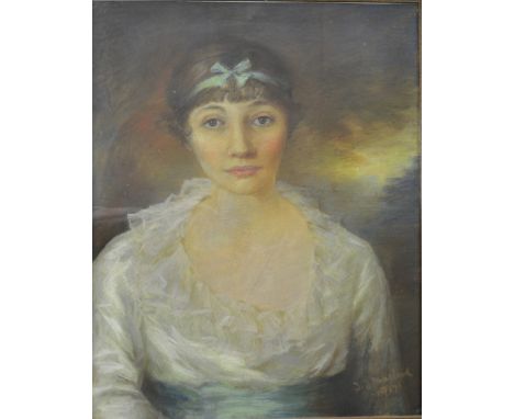 J. F. Macleod, pastel portrait of a young woman, signed and dated 1917, 60cm x 47cm, 