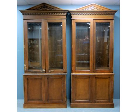 Pair of mahogany glazed bookcases on cupboard bases each 248cm x 115cm x 42cm, one heavily damaged due to storage in damp con