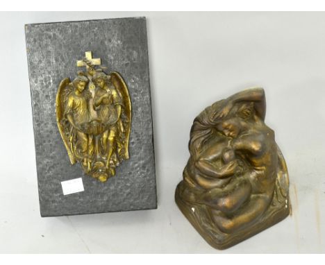 Bronze holy water scoop designed as the virgin Mary and a bronze effect 1930s model of a young girl 